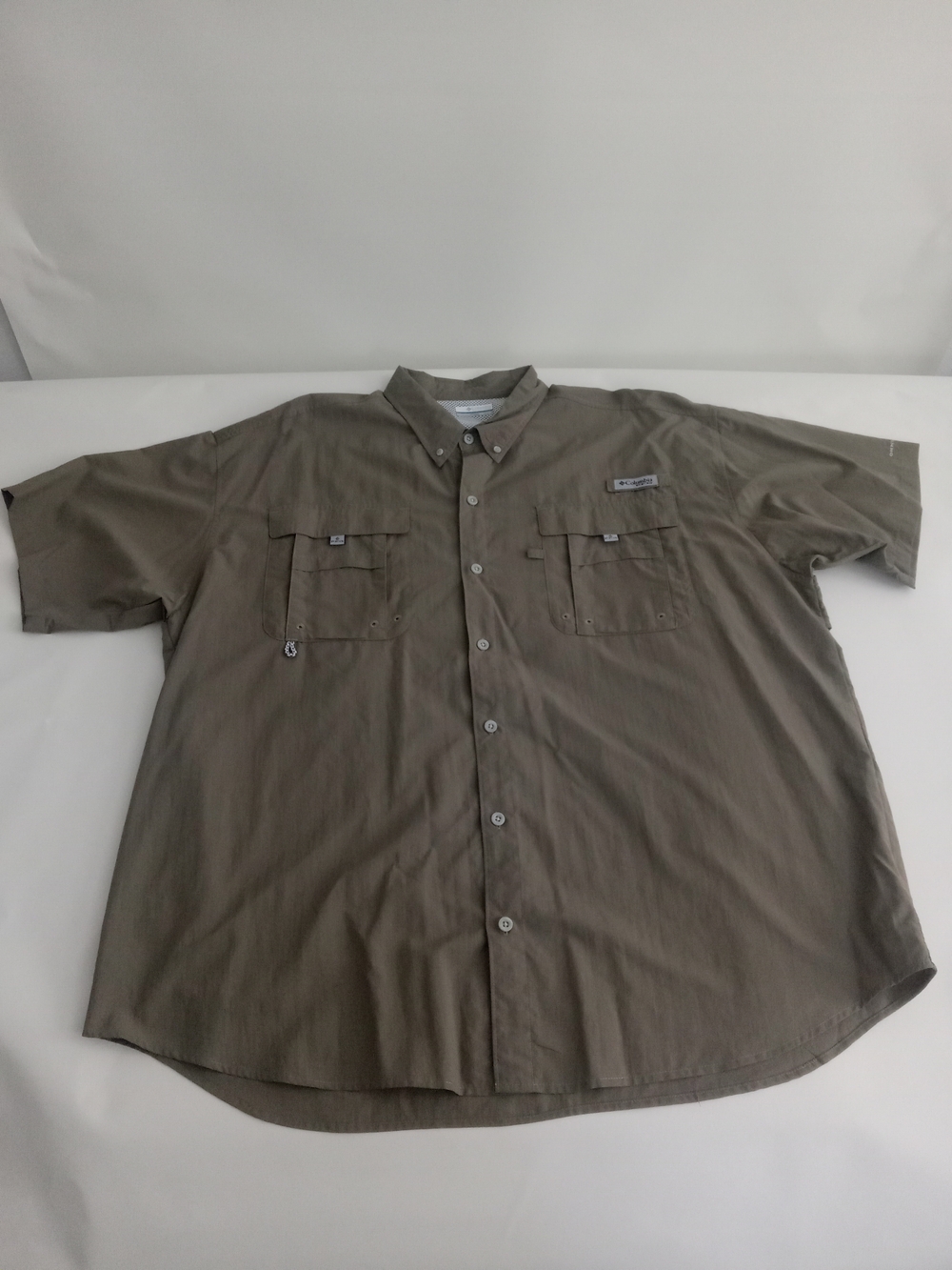 Columbia MENS Omni Shade Vented Short-Sleeve Button-Down Shirt Brown Sz XXL